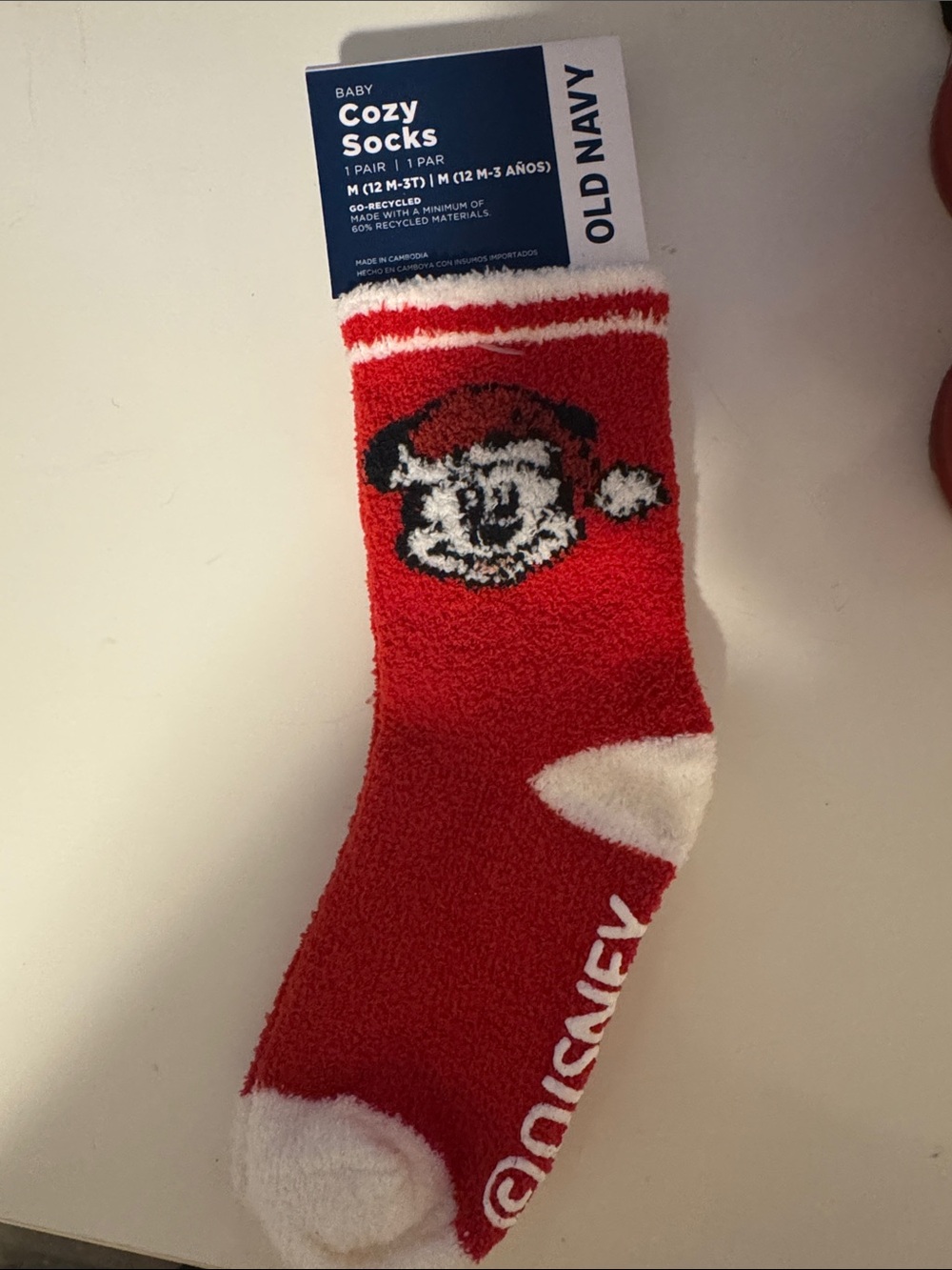 Old Navy Red & White Baby Cozy Socks with Mickey Holiday Motif